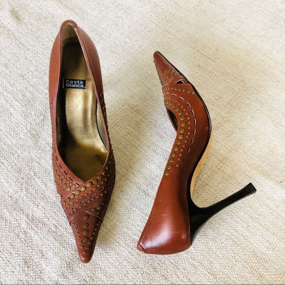 Costa Blanca Shoes - Costa Blanca Studded Leather pointed toe Heels